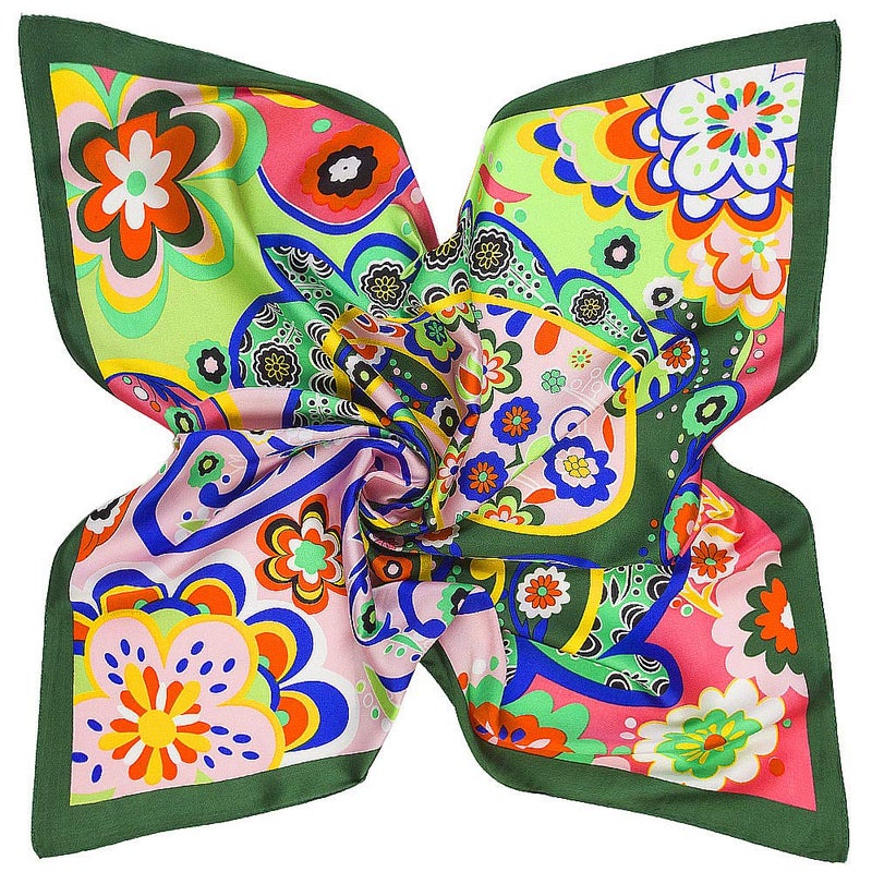 YOUR SMILE Silk Feeling Like Scarf Womenâ€™s Fashion Pattern Large Square Satin Headscarf Headdress 24''x24'',Colorful Flower - Image 2